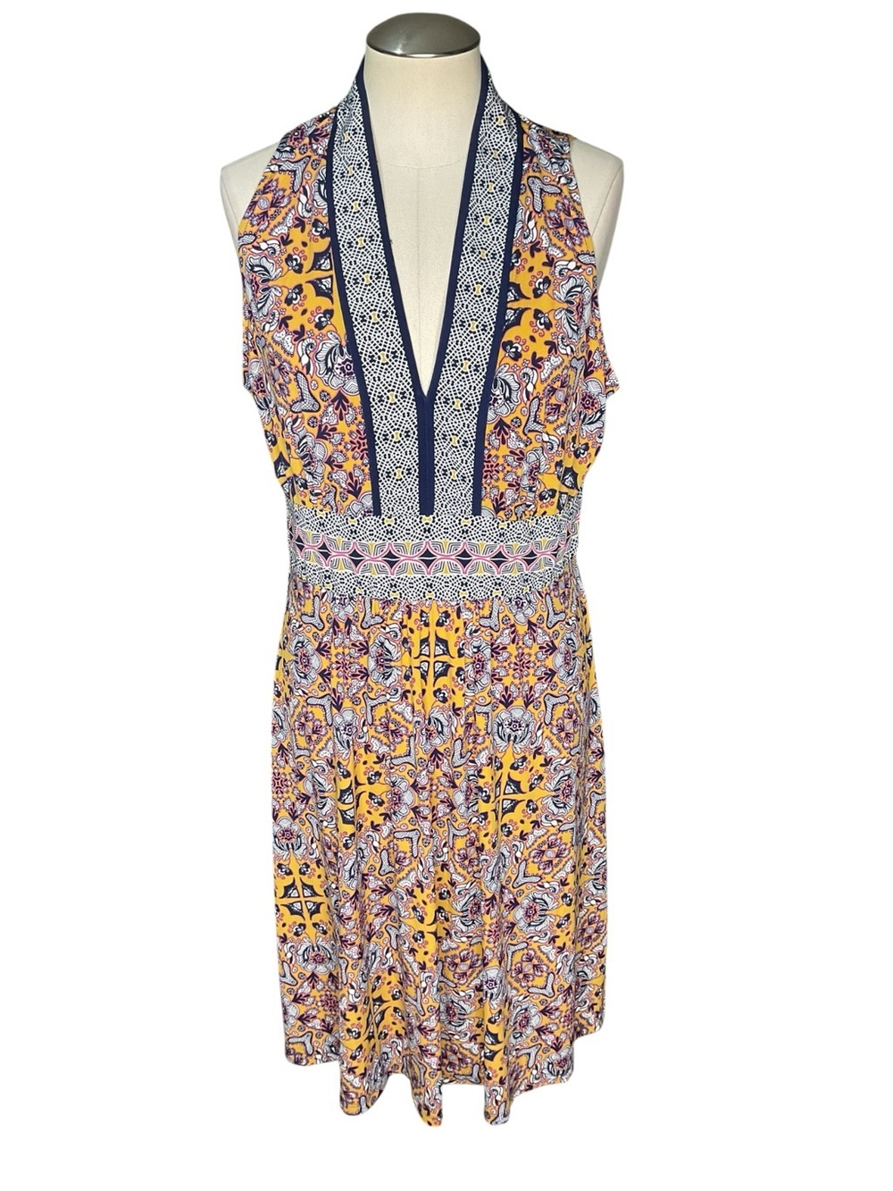 Wisp Yellow Boho Paisley Sleeveless Dress Size 12 Mixed Print
